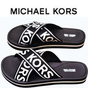 Michael Kors Sparrow Cross-Band Logo Slide Sandals
